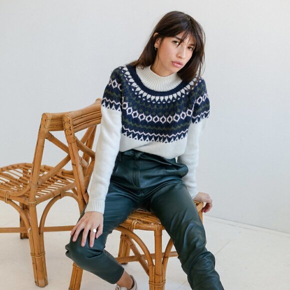 JUST Female Ridari Knit Fair Isle Mock Neck Wool Jumper Sweater Pullover - Picture 1 of 8